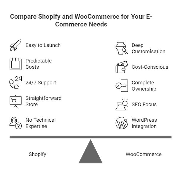 Selection criteria comparison for Shopify vs WooCommerce